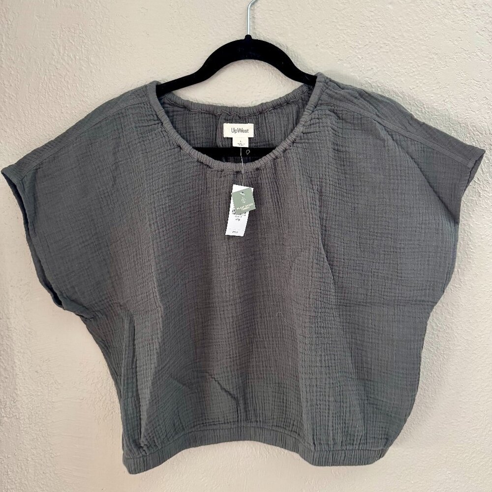 UpWest Cinched Hem Coastal Cotton Top - SOOT / L